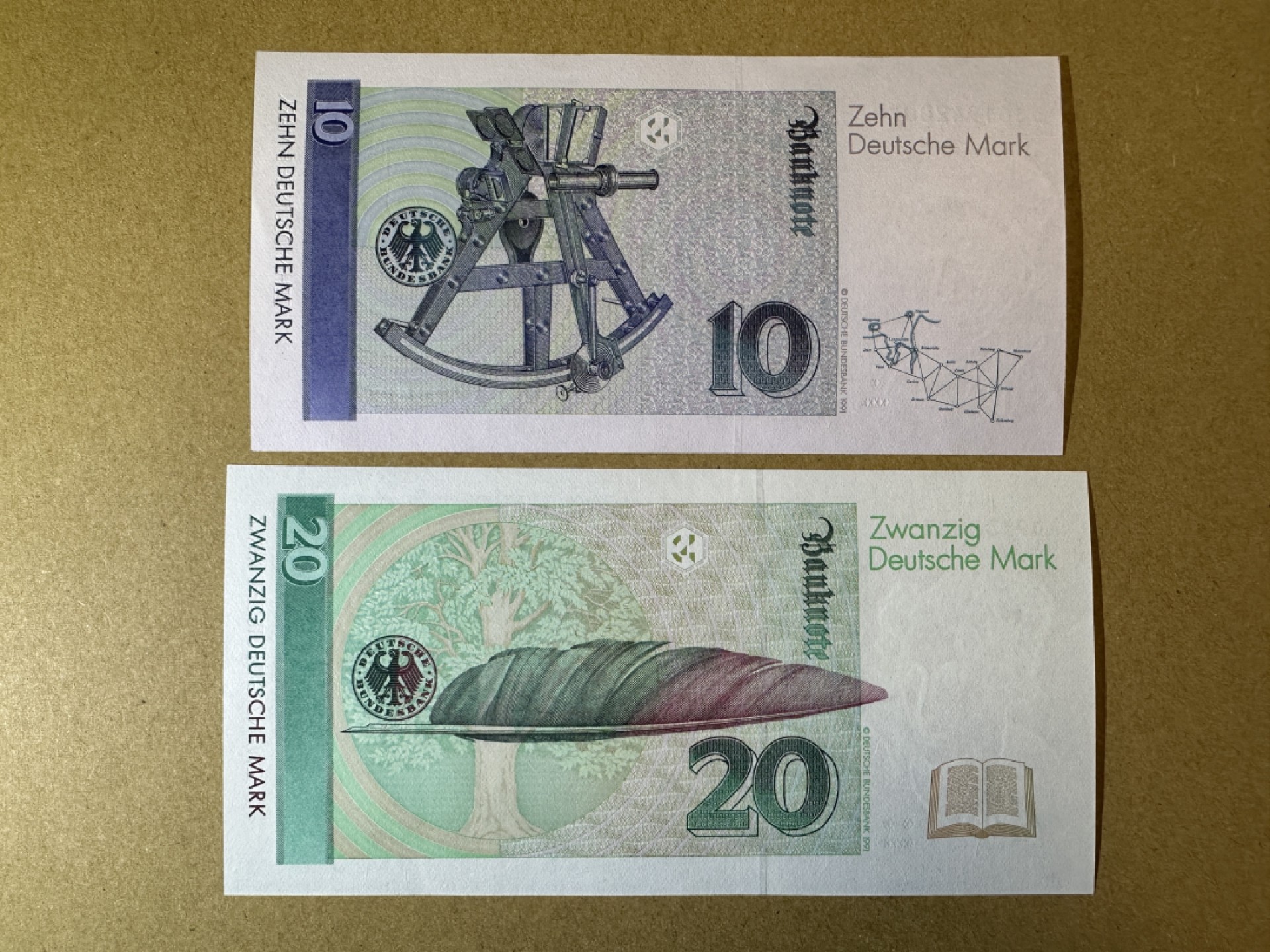 《张总收藏》83期——外币精品 德国10、20马克2张 UNC 末版 1993年、1991年