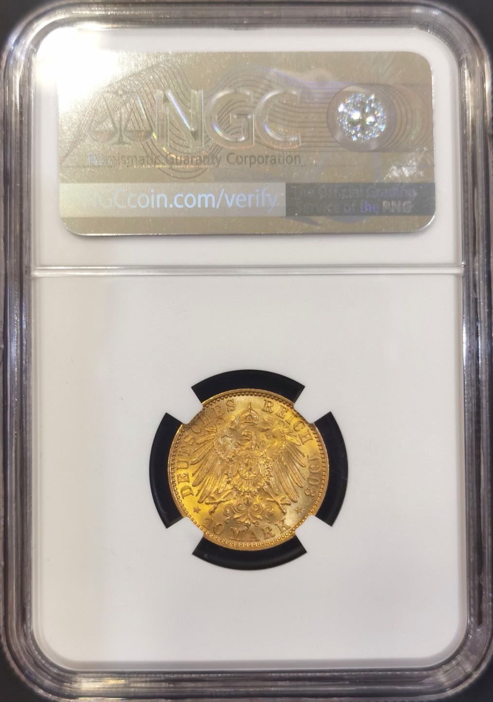 博洋堂世界钱币拍卖第008期（全场包邮） NGC MS65+ 德国普鲁士1903年威廉二世10马克金币，比20马克少很多，NGC第二名