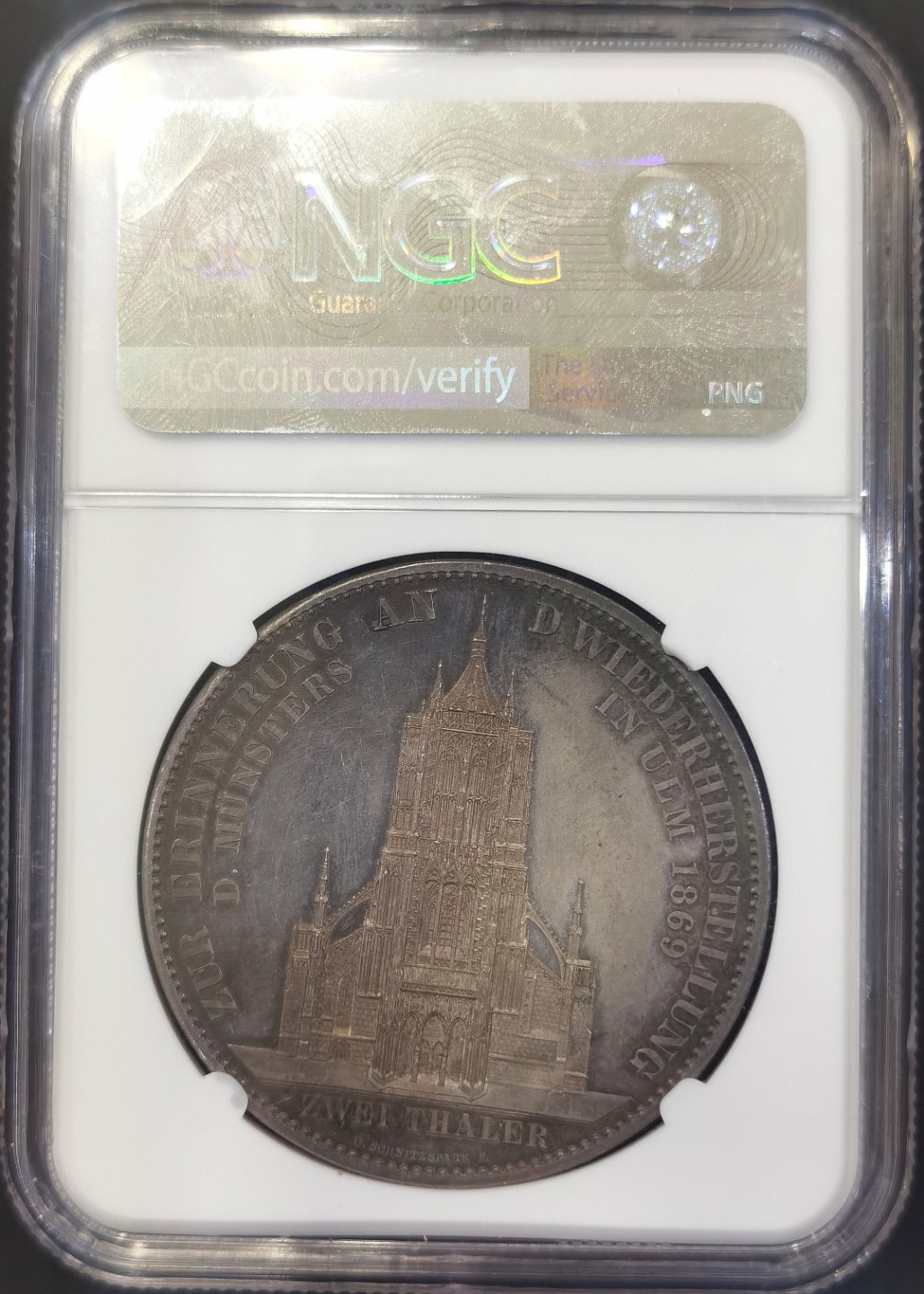 博洋堂世界钱币拍卖第008期（全场包邮） NGC PF62CAMEO 德国符腾堡1869年乌尔姆大教堂2泰勒37g大银币，1869年比1871年铸量少很多