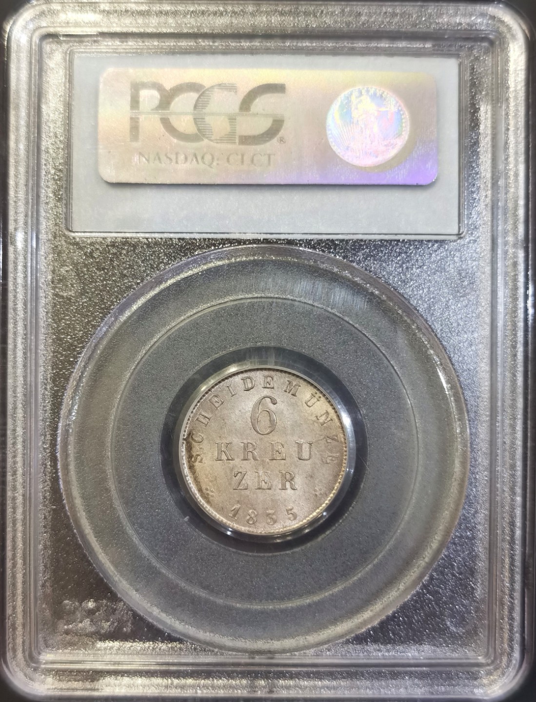 博洋堂世界钱币拍卖第008期（全场包邮） PCGS MS63 德国黑森-达姆施塔特1835年6克鲁泽银币，少见品种，PC最高分
