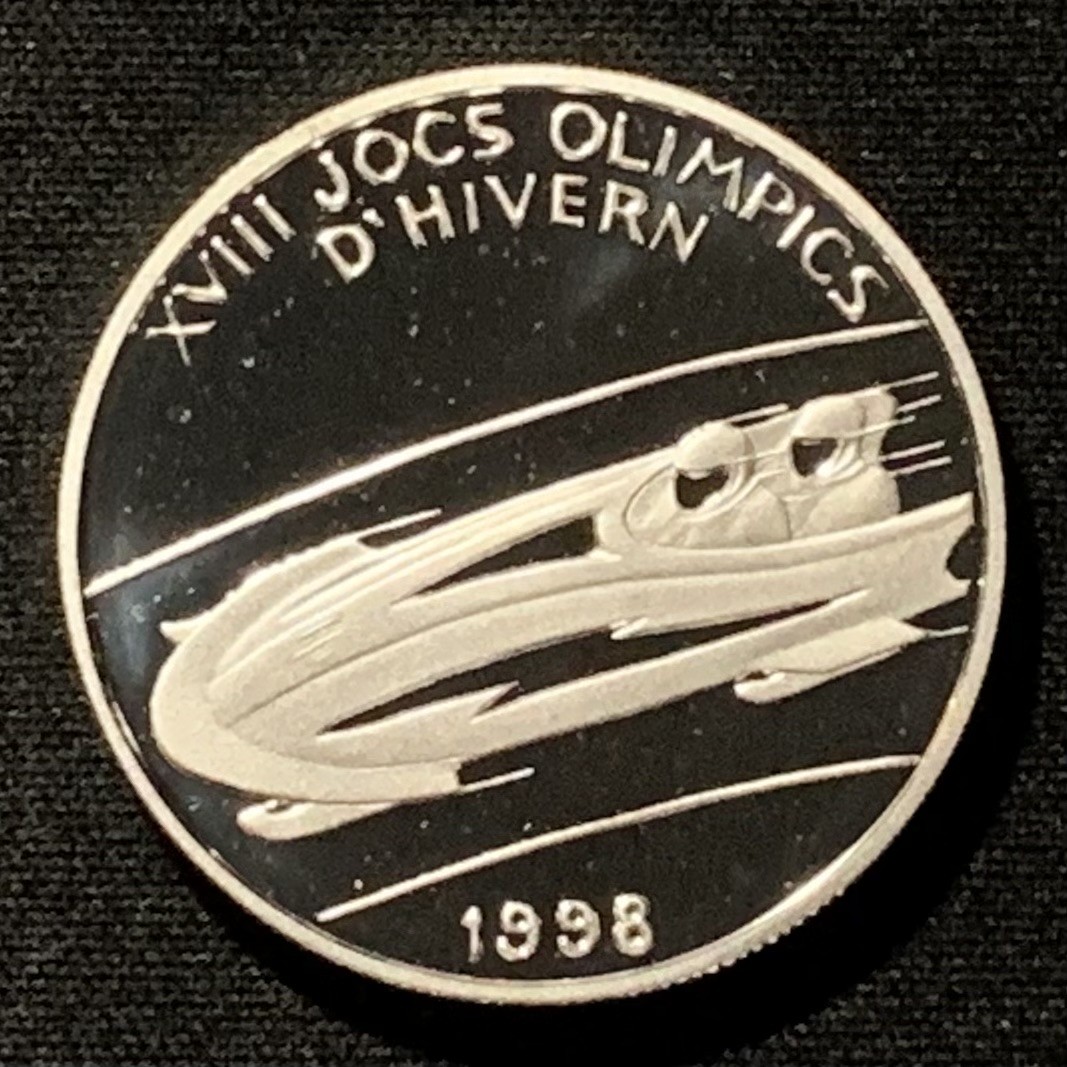 紫瑗钱币——第267期拍卖 安道尔 1997年 长野冬奥会 速度雪橇 2第纳尔 20克 0.925银 精制