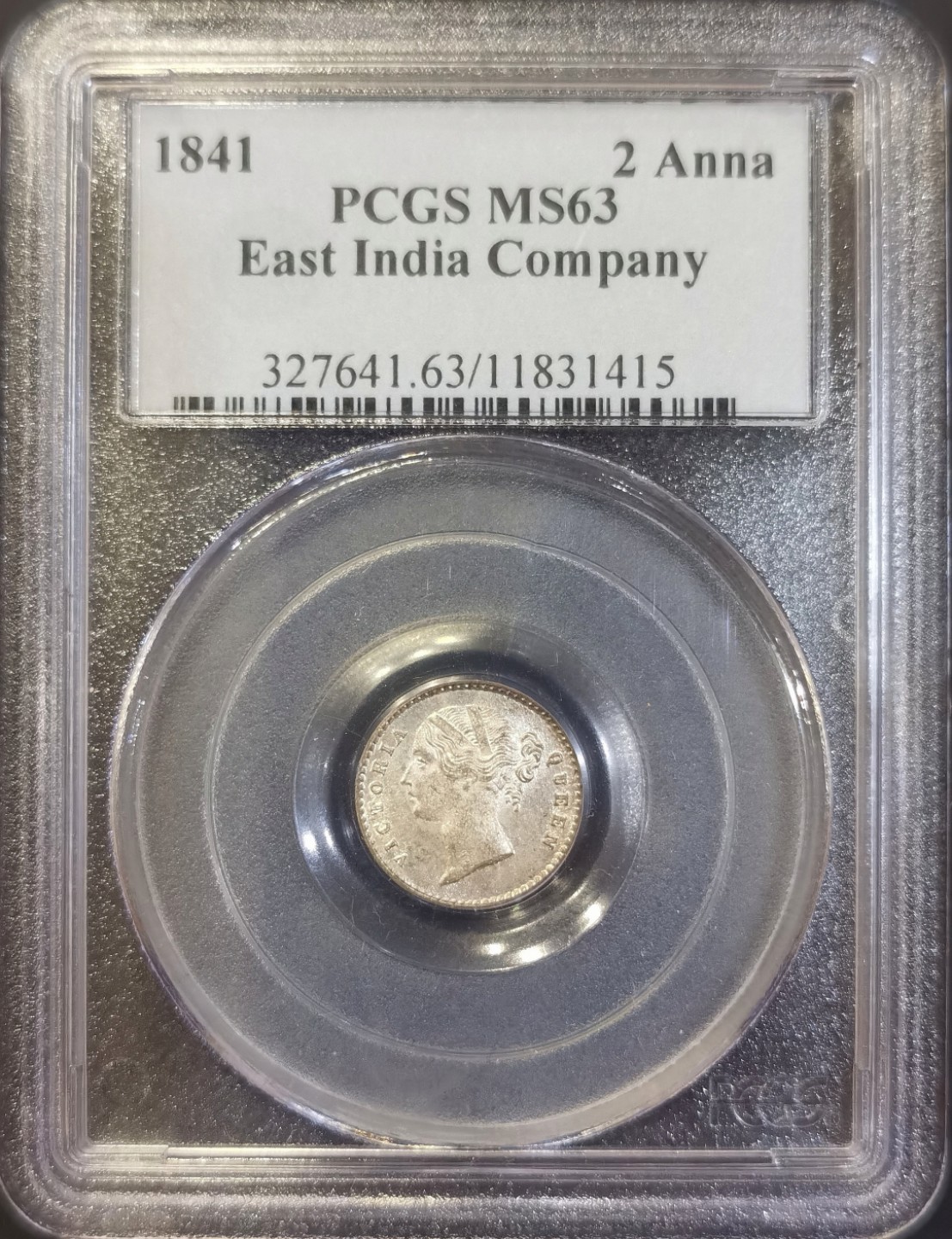 博洋堂世界钱币拍卖第008期（全场包邮） PCGS MS63 英属东印度公司1841年小维2安娜银币，少见高分