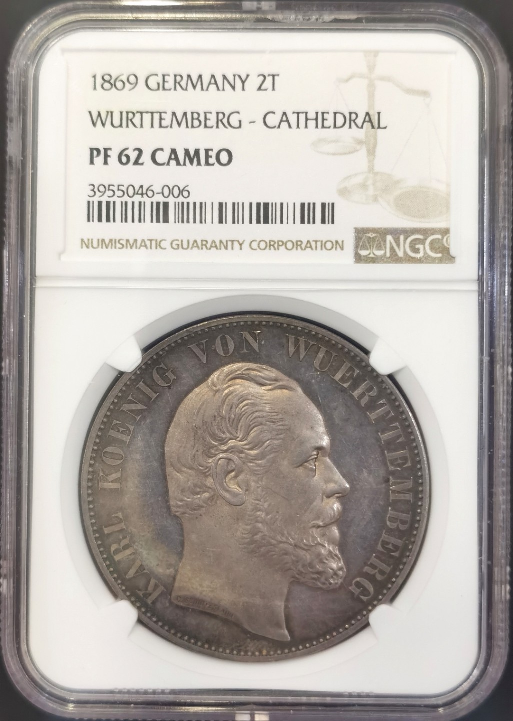 博洋堂世界钱币拍卖第008期（全场包邮） NGC PF62CAMEO 德国符腾堡1869年乌尔姆大教堂2泰勒37g大银币，1869年比1871年铸量少很多