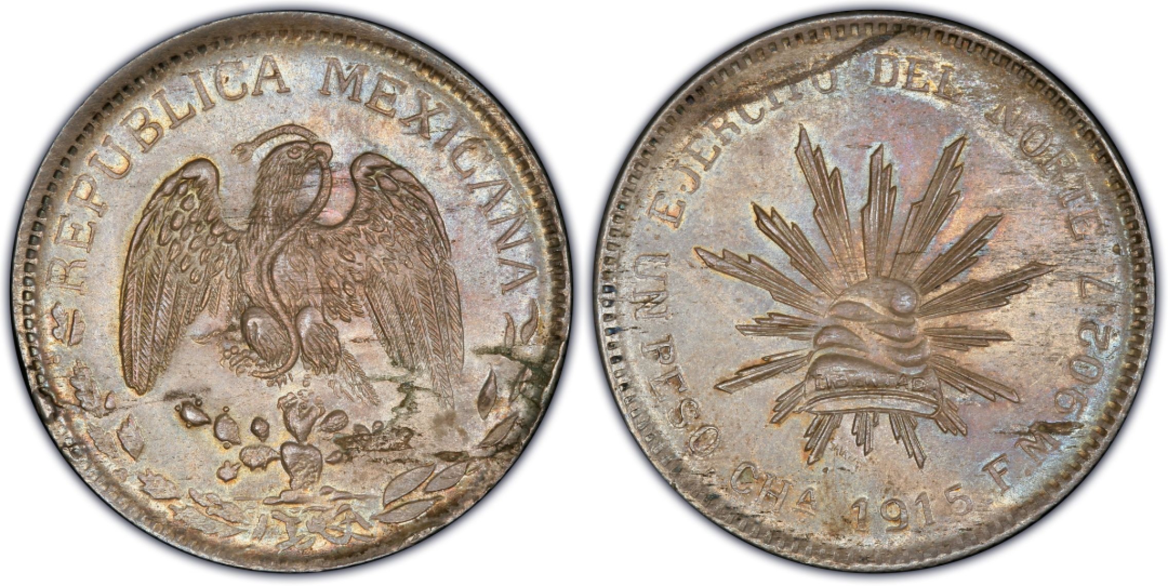 博洋堂世界钱币拍卖第008期（全场包邮） PCGS MS63 墨西哥1915年革命时期奇瓦瓦1比索大银币，Mint Error错版，PC唯一记录