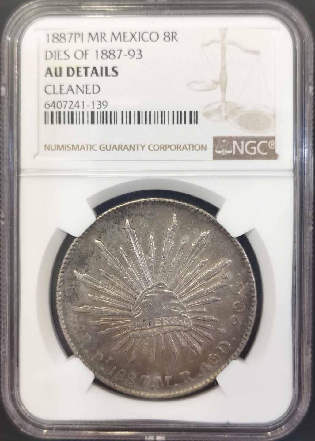 博洋堂世界钱币拍卖第008期（全场包邮） NGC AU 墨西哥1887年PI MR版花边鹰洋8R