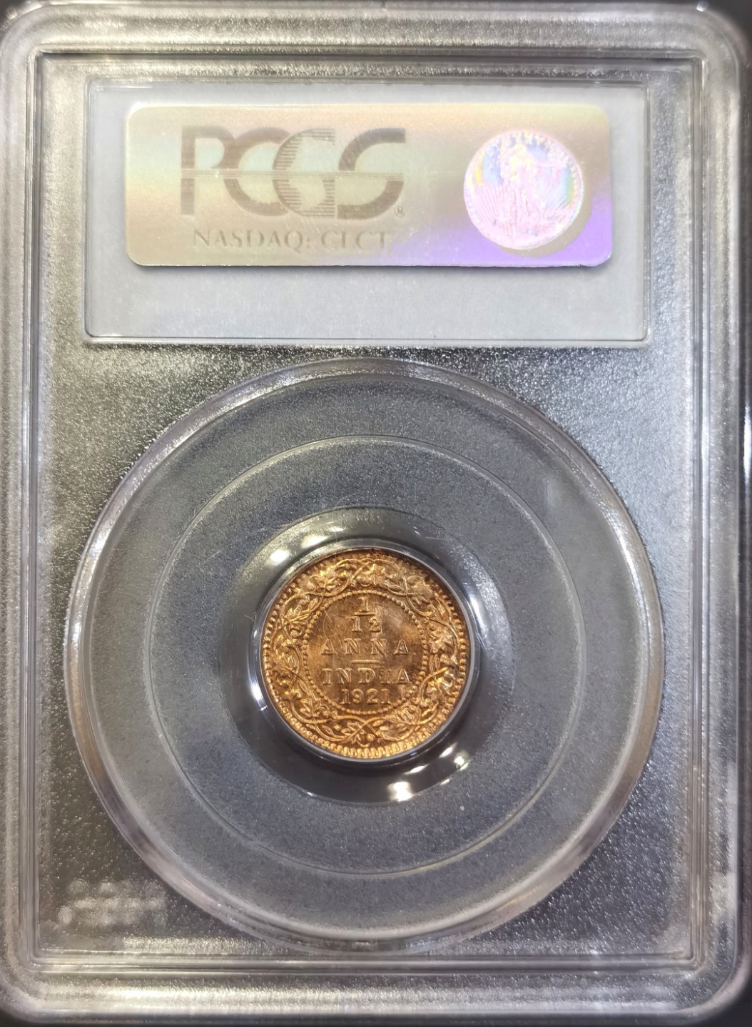 博洋堂世界钱币拍卖第008期（全场包邮） PCGS MS64RB 英属印度1921年c版乔五1/12安娜铜币，红铜光状态好