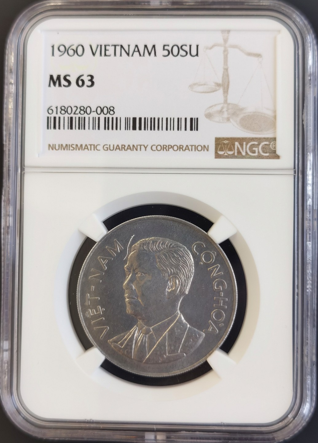 博洋堂世界钱币拍卖第008期（全场包邮） NGC MS63 南越/越南1960年50SU吴庭艳大铝币，好品