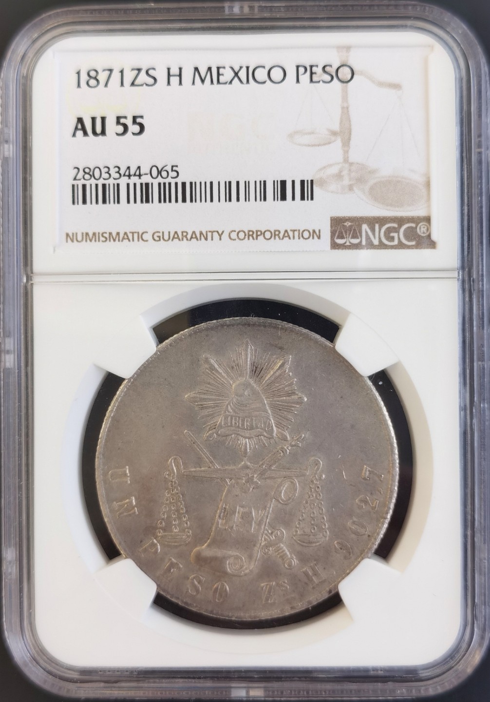 博洋堂世界钱币拍卖第008期（全场包邮） NGC AU55 墨西哥1871年ZS H版1比索天平鹰洋
