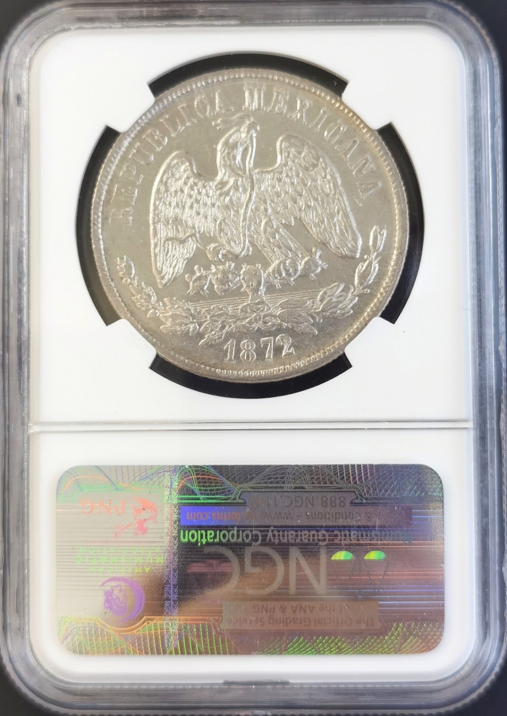 博洋堂世界钱币拍卖第008期（全场包邮） NGC AU55 墨西哥1872/1年MO M骑字版1比索天平鹰洋