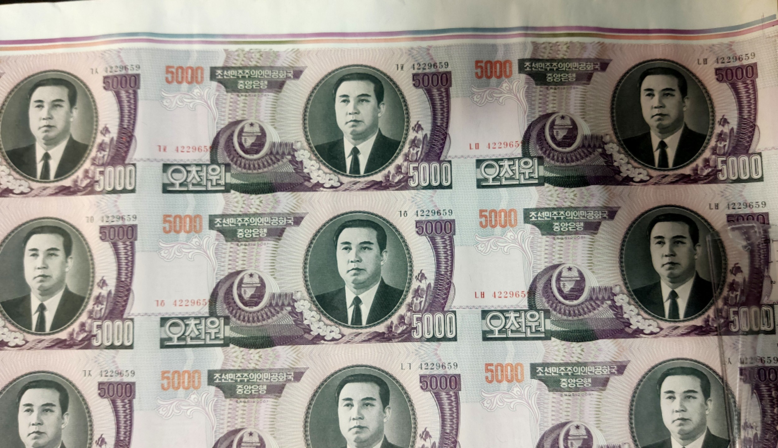 评级 裸币混拍 朝鲜5000元24连体纪念钞抗美援朝60周年连体钞 外国钱币