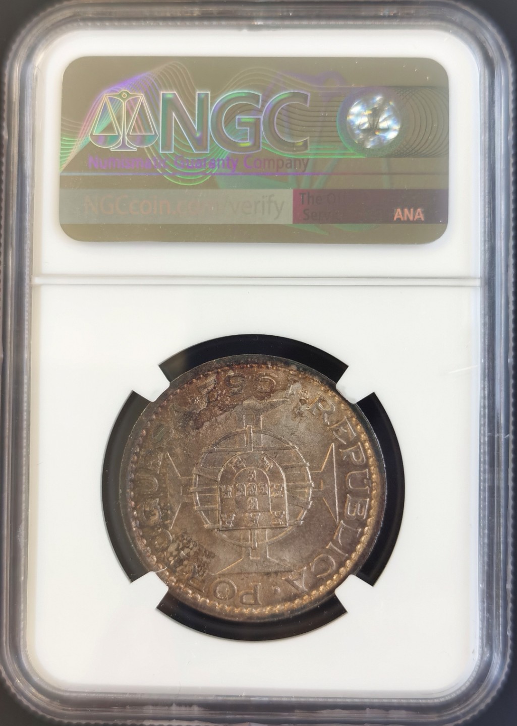 博洋堂世界钱币拍卖第008期（全场包邮） NGC MS63 澳门1952年五元大银币，月牙彩黄油光严评强光好品