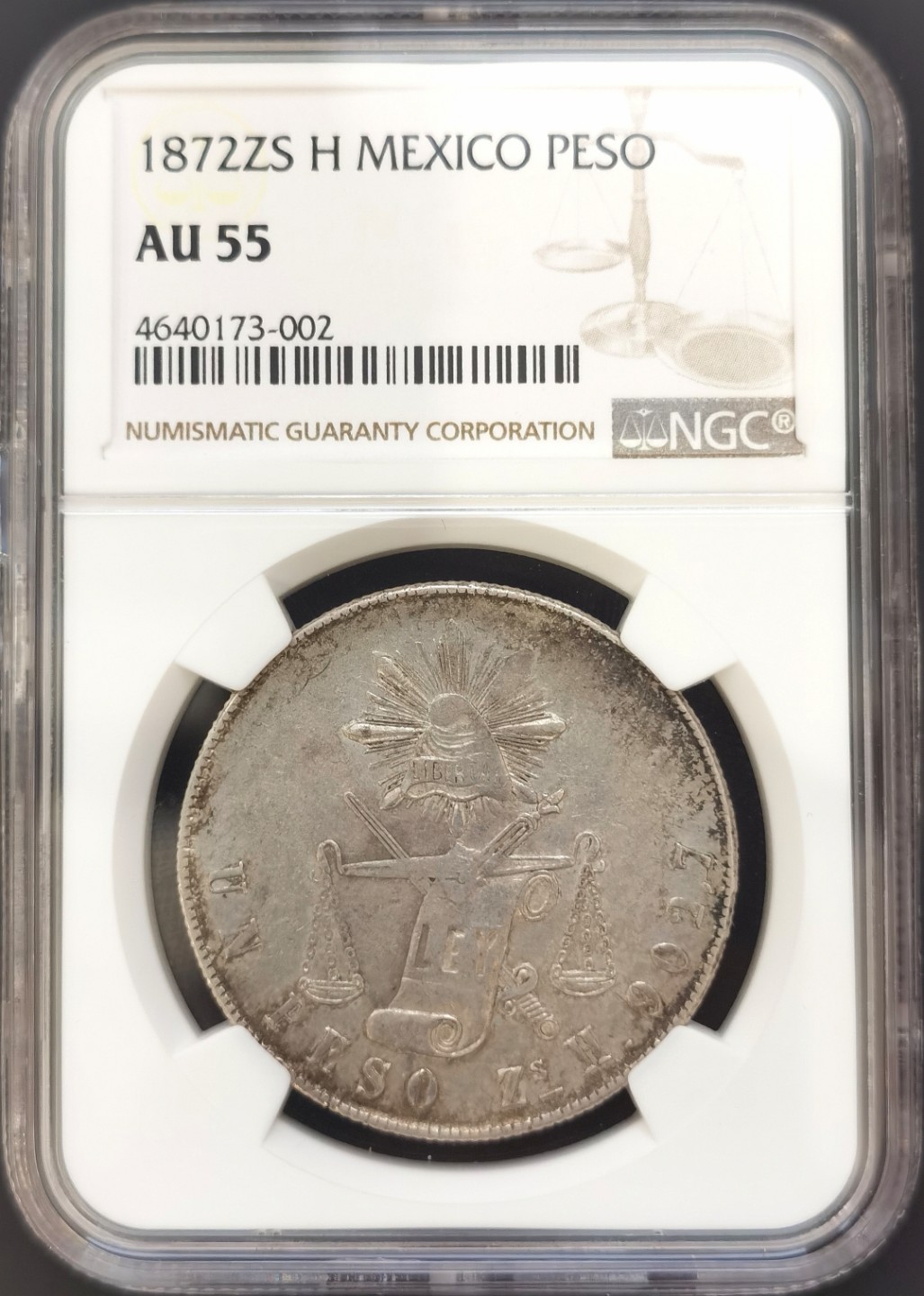 博洋堂世界钱币拍卖第008期（全场包邮） NGC AU55 墨西哥1872年ZS H版1比索天平鹰洋
