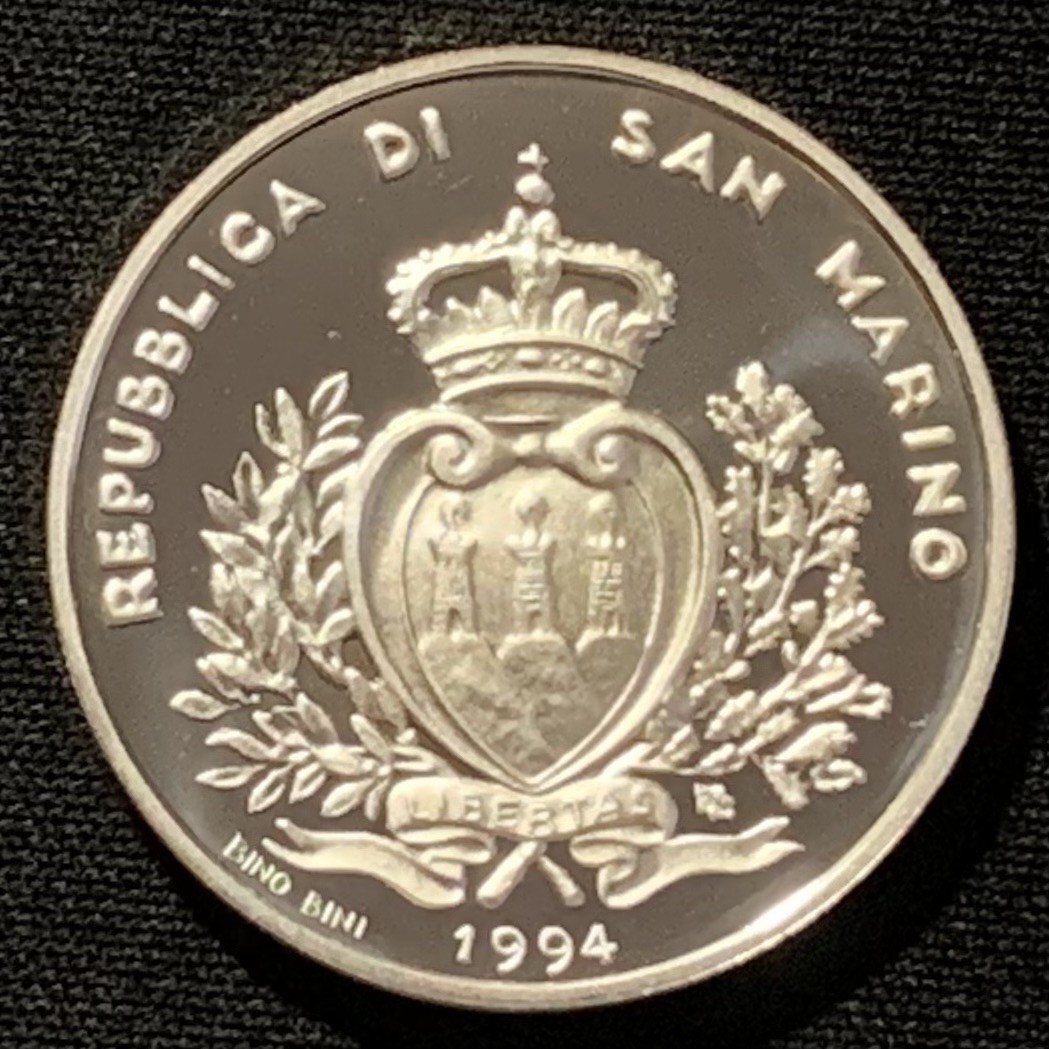紫瑗钱币——第268期拍卖 圣马力诺 1994年 利勒哈默尔冬奥会 高台滑雪 1000里拉 14.6克 0.835银 精制