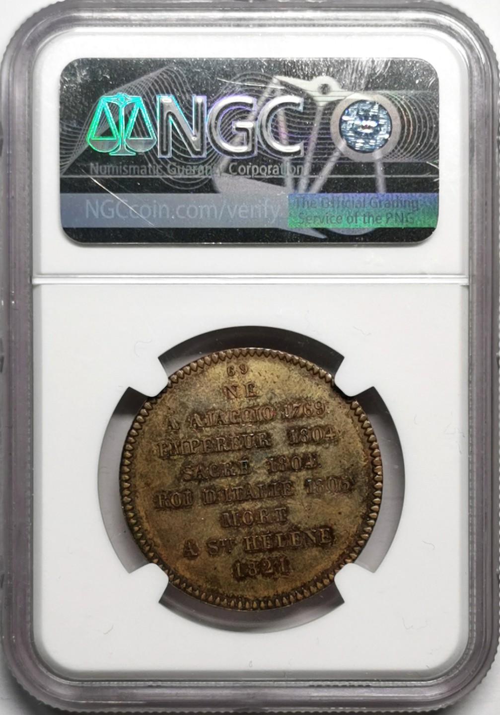 凡希社世界钱币微拍第二百二十二期 1821拿破仑逝世纪念黄铜章NGC-MS62
