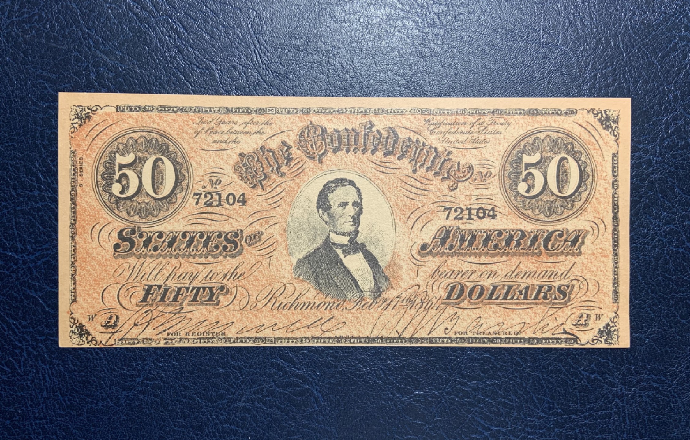 收藏联盟Quantum Auction 第217期拍卖  美国1864年50美元联盟券 品相UNC 复刻版