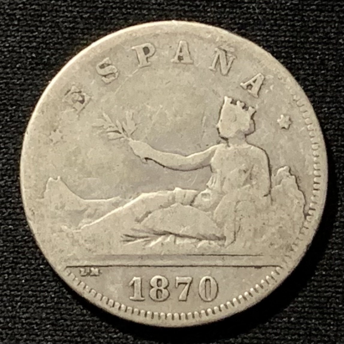 紫瑗钱币——第264期拍卖 西班牙 1870年 女神 2比塞塔 10克 0.835银