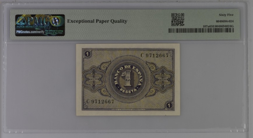 收藏联盟Quantum Auction 第217期拍卖  西班牙1938年1比塞塔 PMG65 意大利代印