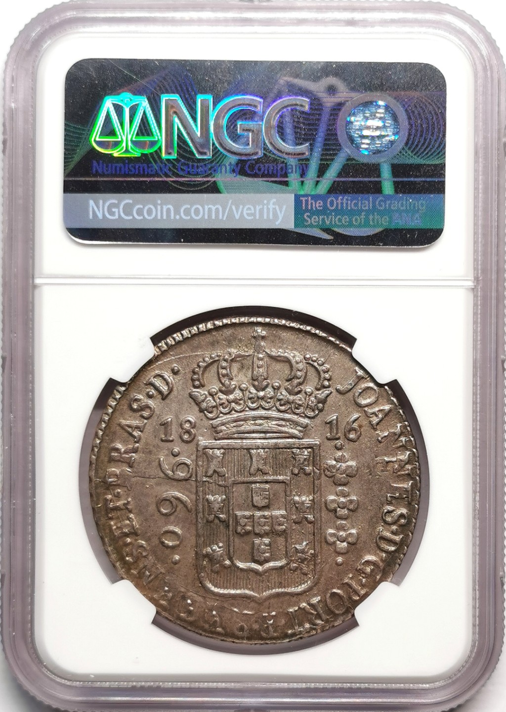 凡希社世界钱币微拍第二百二十二期 1816B葡属巴西地球仪960R大银NGC-AU58淡彩！