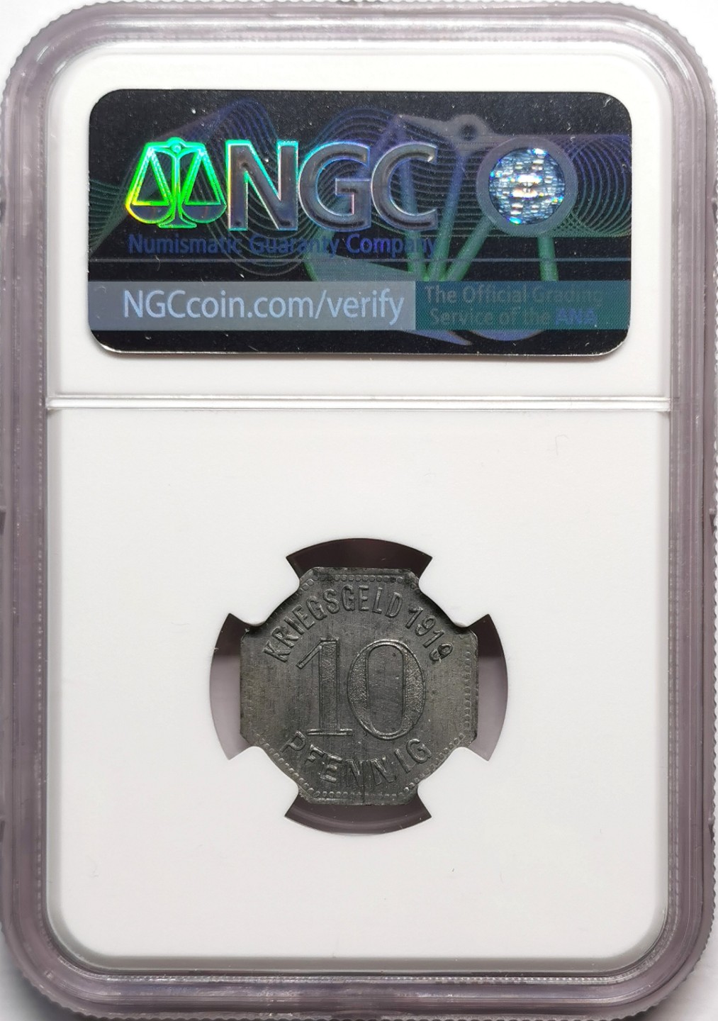 凡希社世界钱币微拍第二百二十二期 1919德紧丁斯拉肯10芬尼锌币NGC-MS63