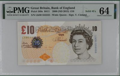收藏联盟Quantum Auction 第217期拍卖  - 英国2000(2015年)10镑 PMG64 全同号5