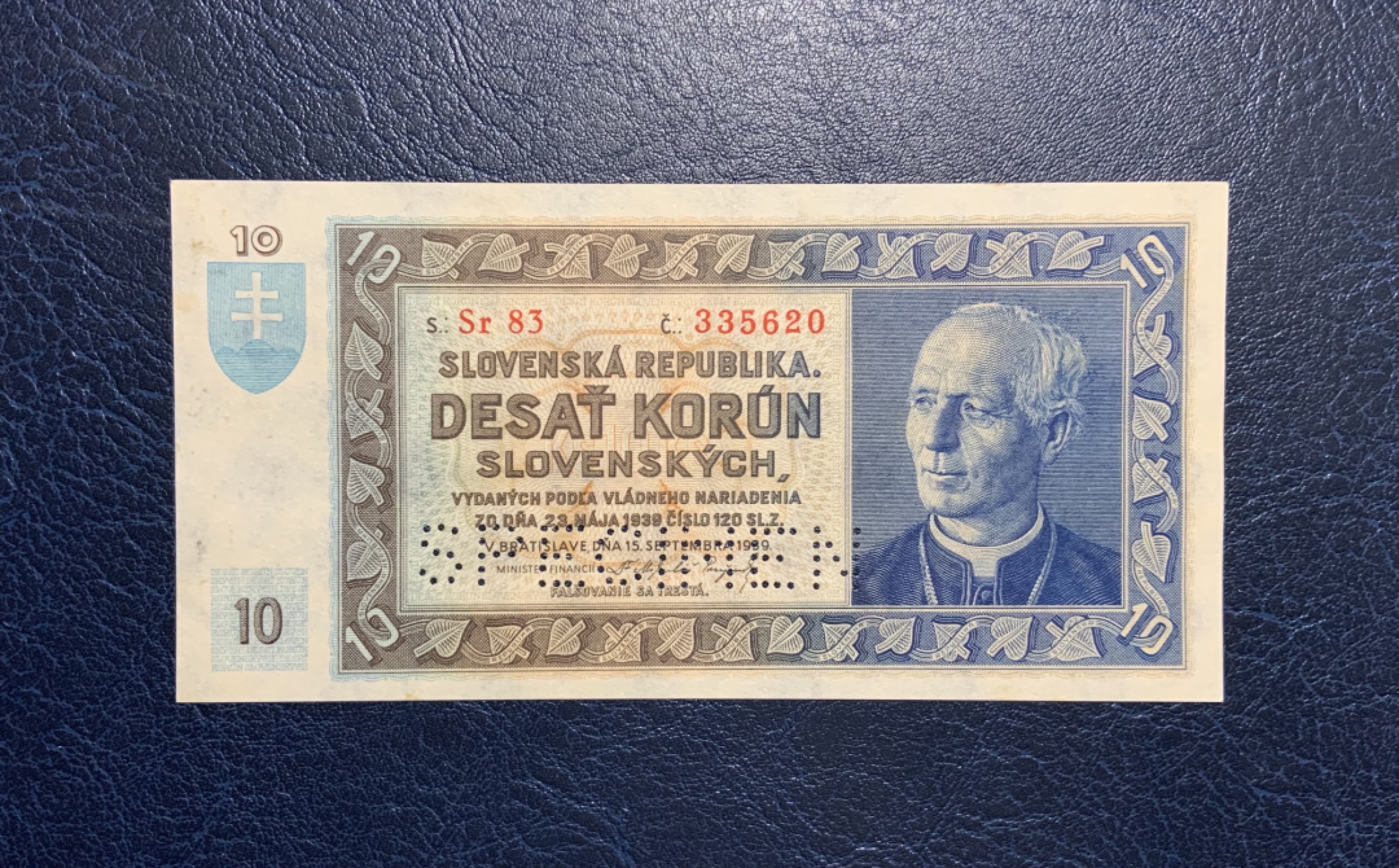 收藏联盟Quantum Auction 第217期拍卖  斯洛伐克1939年100克朗样票 品相UNC-