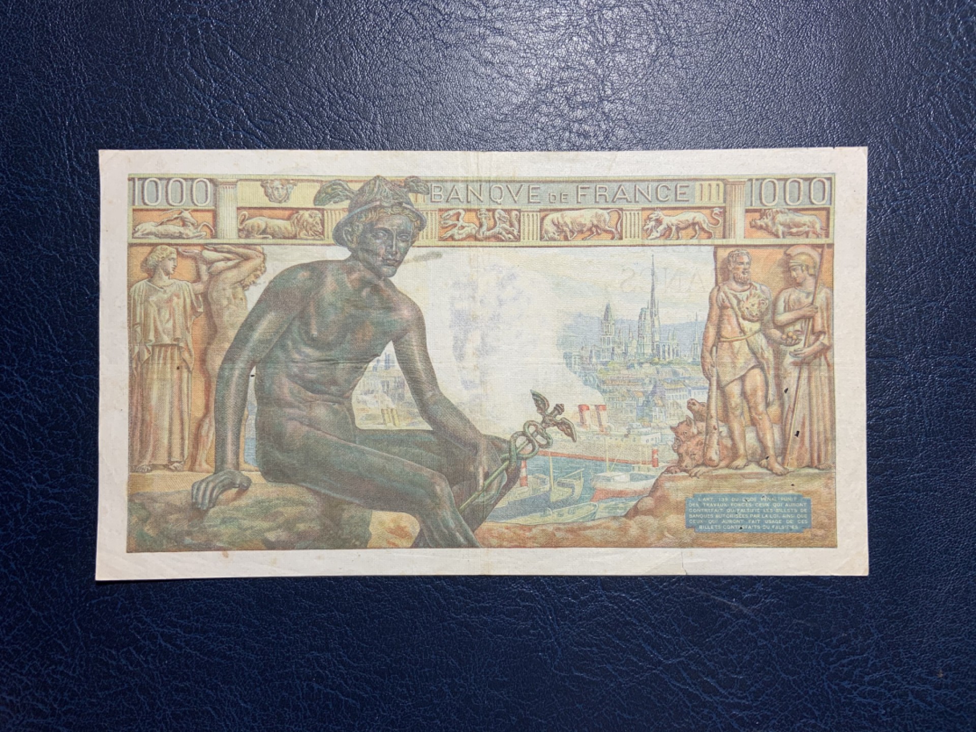 收藏联盟Quantum Auction 第217期拍卖  法国1943年1000法郎 品相如图 有针孔