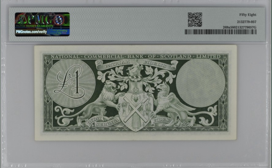 收藏联盟Quantum Auction 第219期拍卖  苏格兰国民商业银行1963年1镑 PMG58 