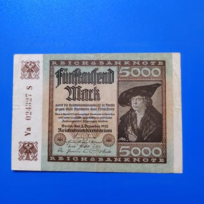 王之爱好～外国纸币 - 1922年，5000马克，德国纸币