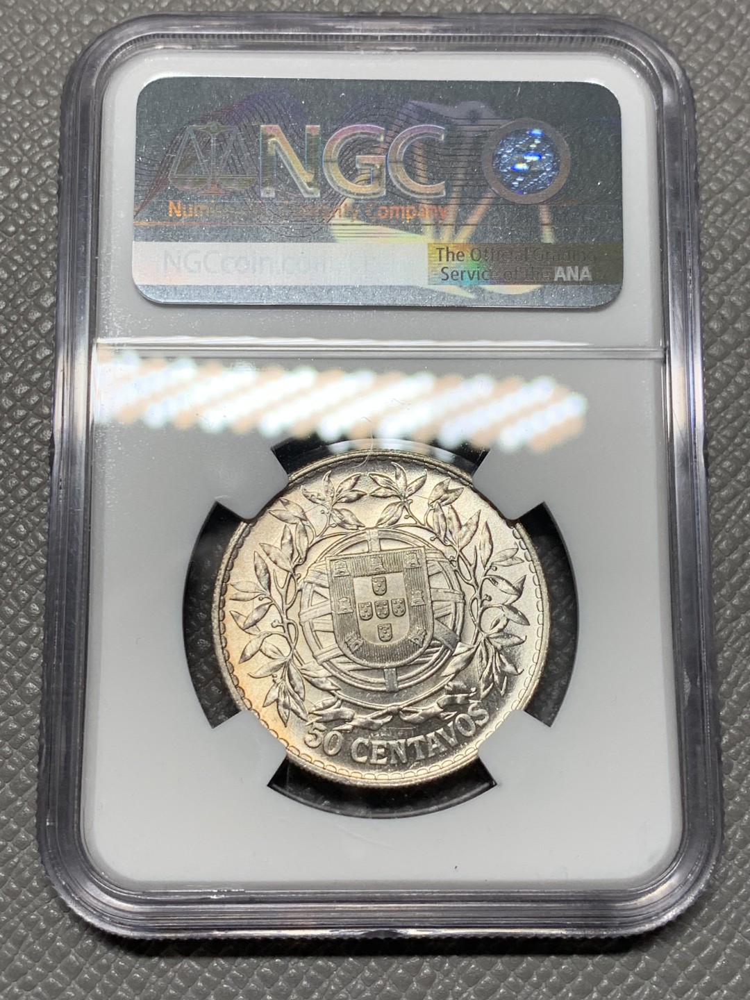 《竞宝斋》第123场-周日，周一 ，2场连拍（全场包邮） NGC-MS63 葡萄牙1916年 自由女神半圆银币 顶级曝光