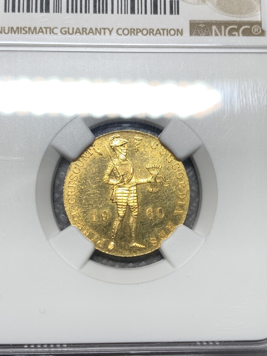 《竞宝斋》第123场-周日，周一 ，2场连拍（全场包邮） NGC  MS64 荷兰 1960年 持剑武士  1杜卡特金币 Gold (.983) • 3.494 g