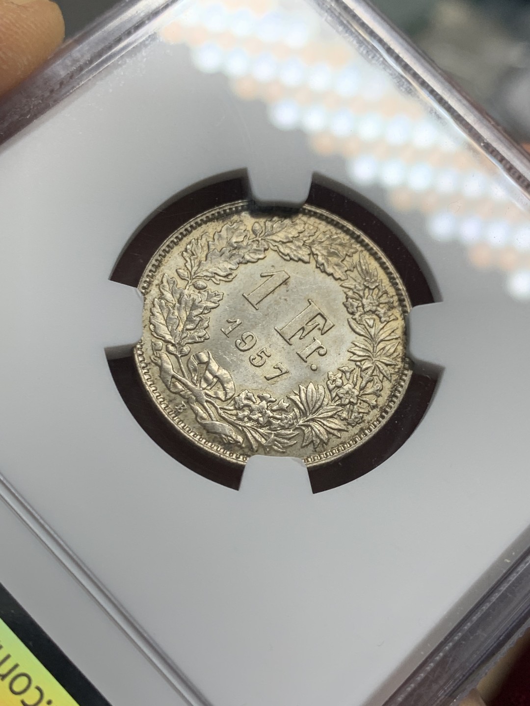 《竞宝斋》第123场-周日，周一 ，2场连拍（全场包邮） NGC-MS63 瑞士 1957年 赫尔维蒂亚 雪山女神 1法郎 银币