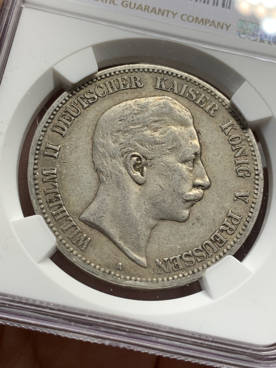 《竞宝斋》第123场-周日，周一 ，2场连拍（全场包邮） NGC-XF45 德国普鲁士 1904年 威廉二世 5马克大银币 原味好品 出分难得