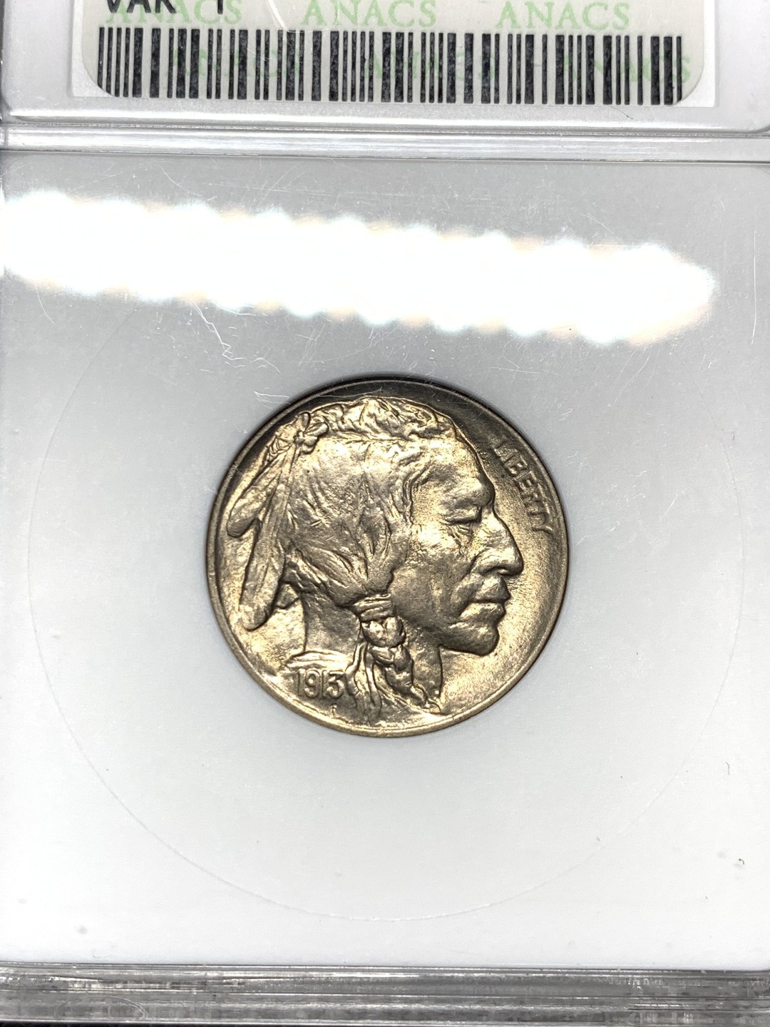 《竞宝斋》第123场-周日，周一 ，2场连拍（全场包邮） ANACS 评级 MS63 美国 1913年 印第安 牦牛 5分 早期年份 搭配小白盒 更显难得