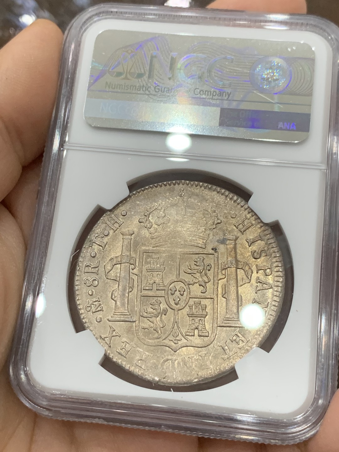 《竞宝斋》第123场-周日，周一 ，2场连拍（全场包邮） NGC UNC 墨西哥 1809年 费七 戎装版 8R 双柱大银币人像清晰 地板靓丽