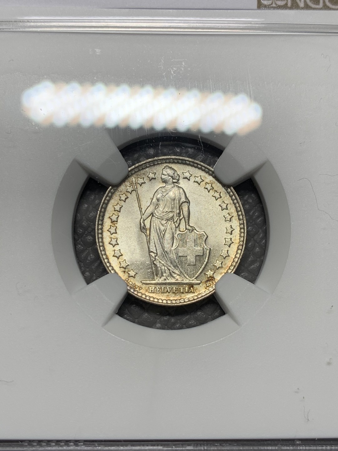 《竞宝斋》第123场-周日，周一 ，2场连拍（全场包邮） NGC-MS64 瑞士1952年 站人1/2法郎银币 原光好品