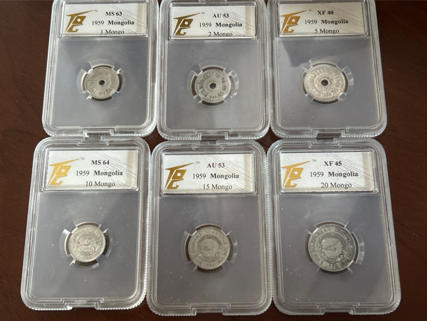 收藏联盟Quantum Auction 第218期拍卖 邮币杂项场 1959年蒙古 流通套币 一套6枚大全 中国代造 TQG评级