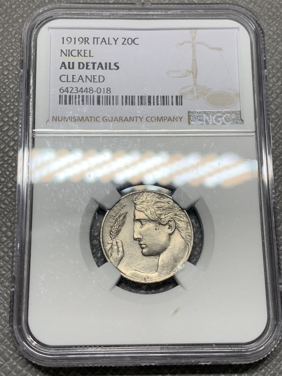 《竞宝斋》第123场-周日，周一 ，2场连拍（全场包邮） NGC AU 1919年 意大利 20c