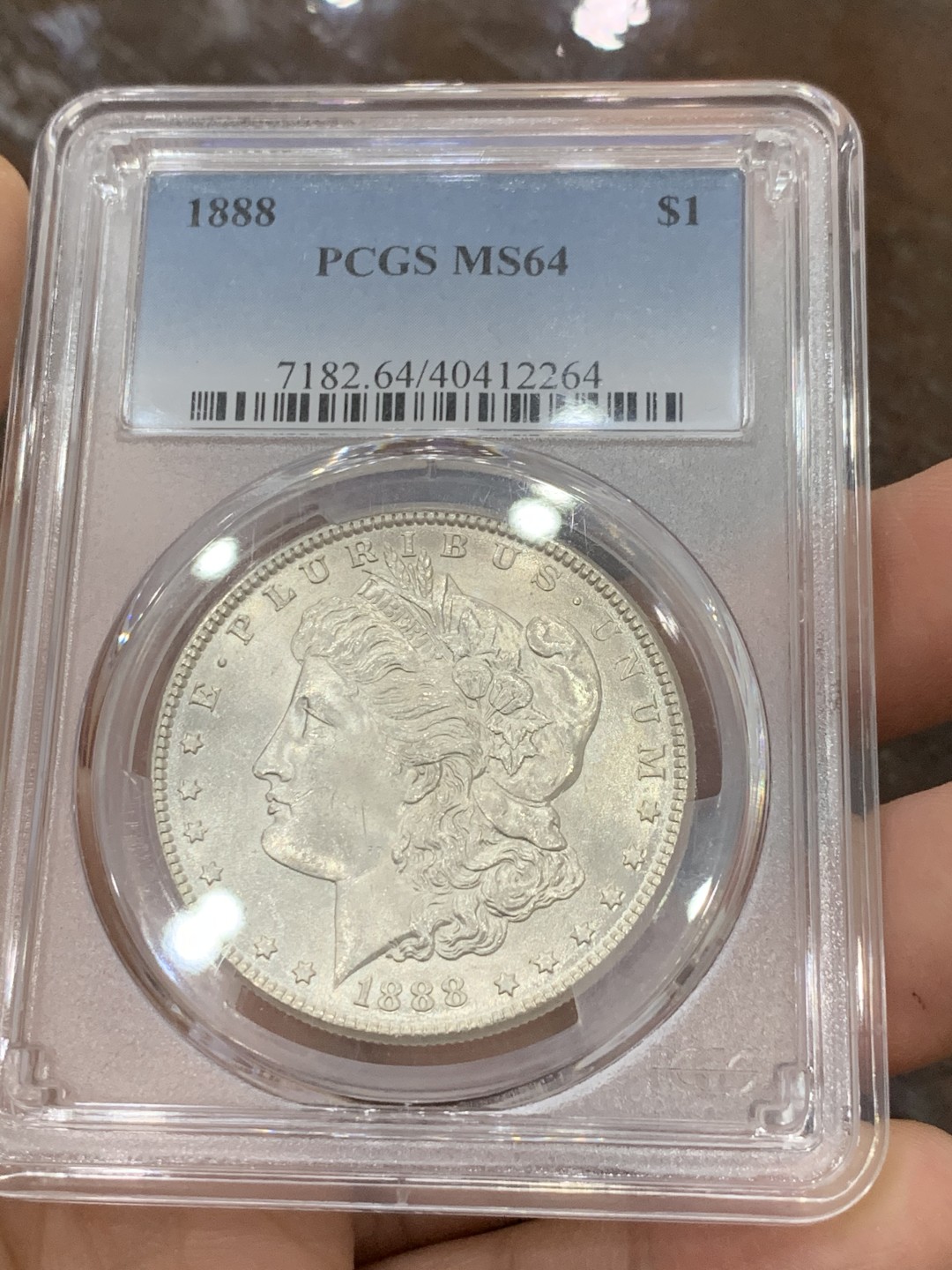 《竞宝斋》第123场-周日，周一 ，2场连拍（全场包邮） PCGS-MS64 美国摩根银币 1888 吉祥年份 靓丽银光