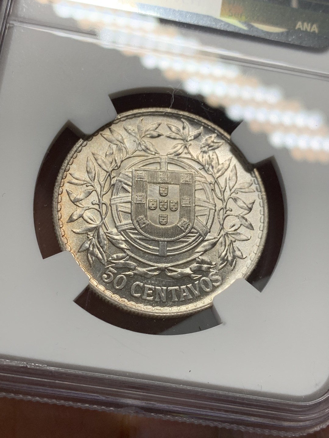 《竞宝斋》第123场-周日，周一 ，2场连拍（全场包邮） NGC-MS63 葡萄牙1916年 自由女神半圆银币 顶级曝光