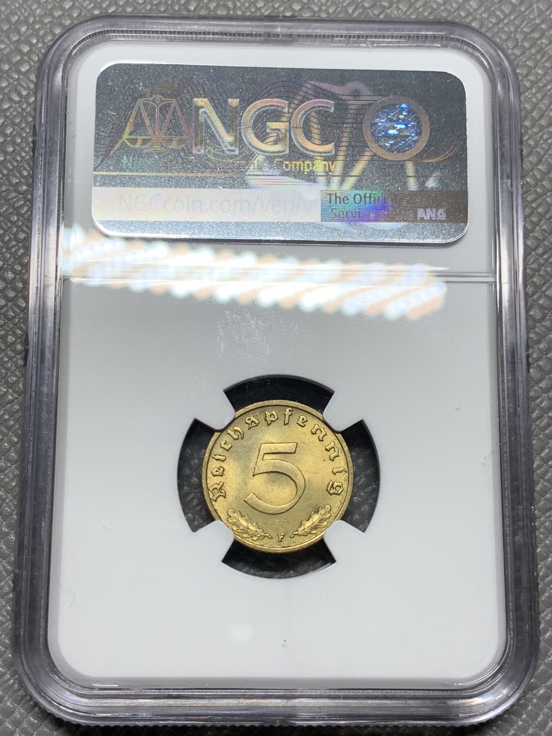 《竞宝斋》第123场-周日，周一 ，2场连拍（全场包邮） NGC-MS62 德国帝国1937年5芬尼铜币 斯图加特造币厂铸造