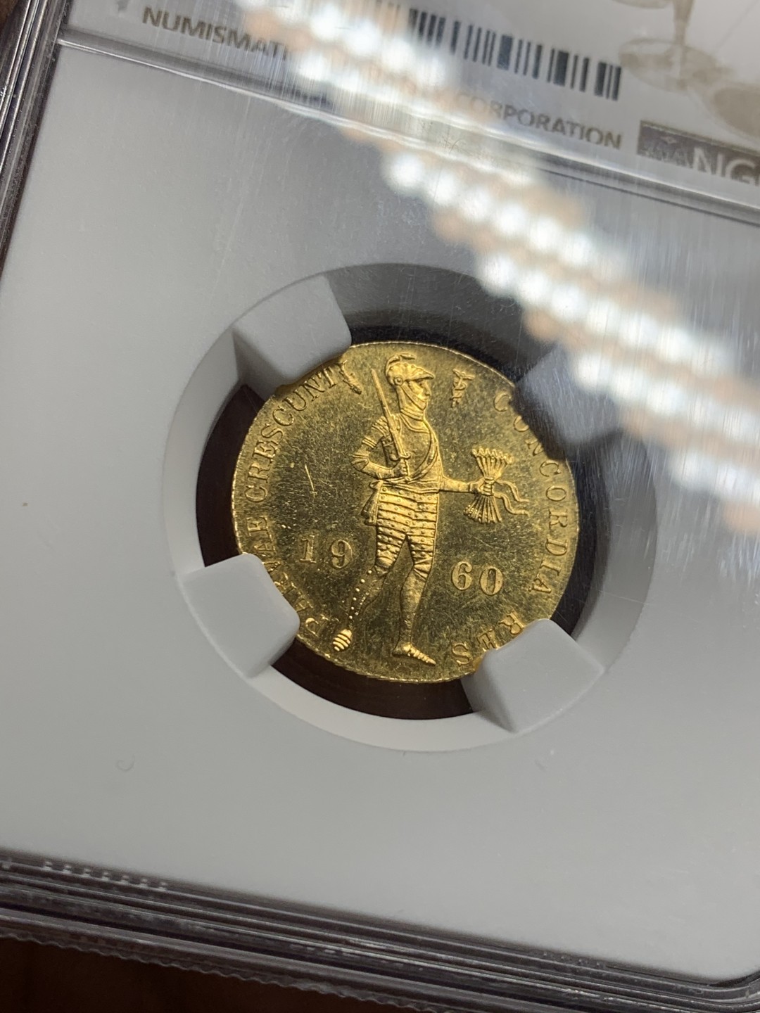 《竞宝斋》第123场-周日，周一 ，2场连拍（全场包邮） NGC  MS64 荷兰 1960年 持剑武士  1杜卡特金币 Gold (.983) • 3.494 g