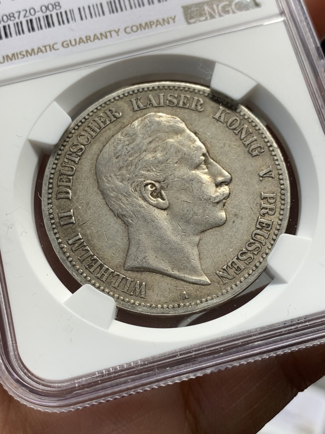 《竞宝斋》第123场-周日，周一 ，2场连拍（全场包邮） NGC-XF45 德国普鲁士 1904年 威廉二世 5马克大银币 原味好品 出分难得