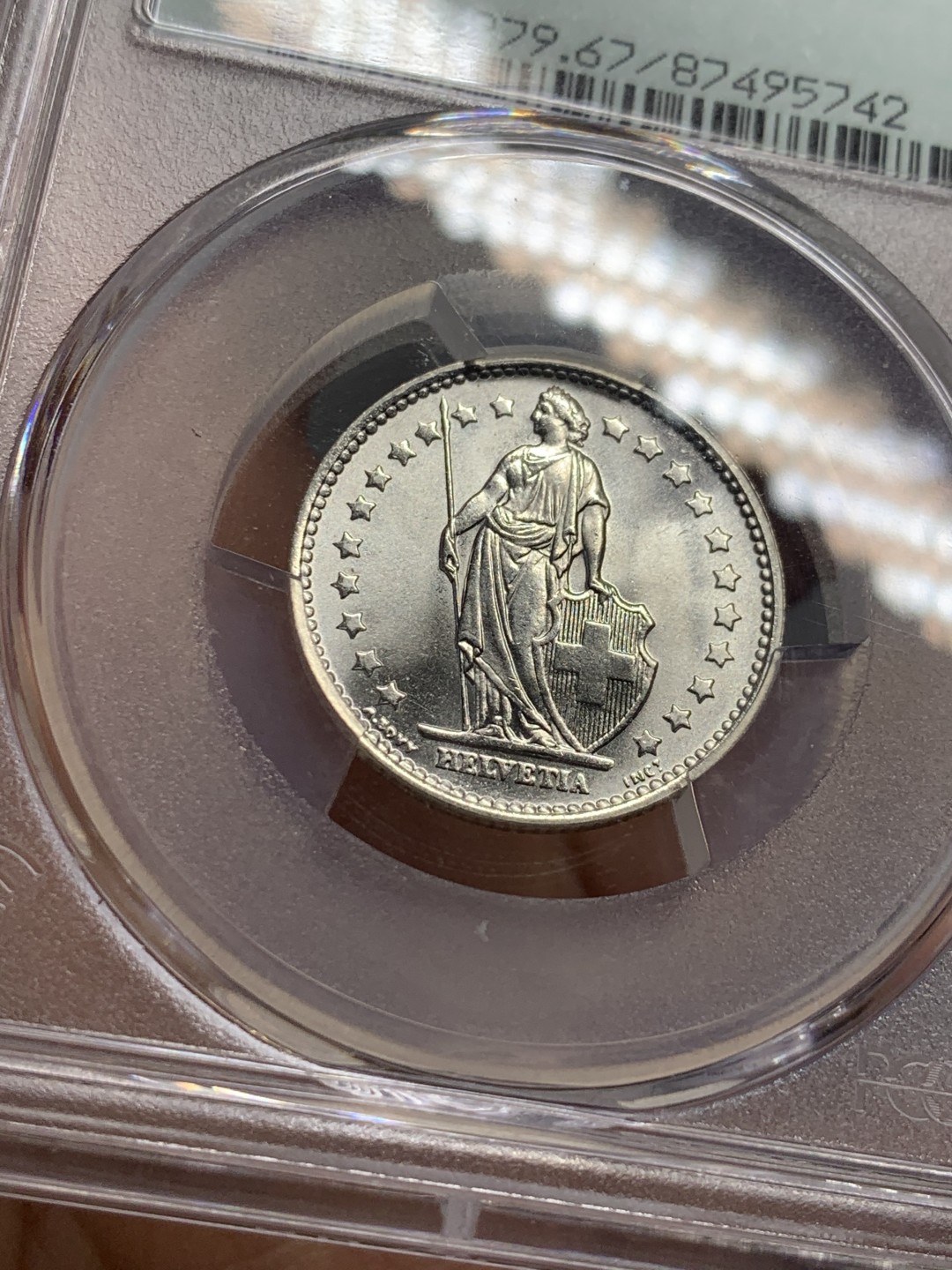 《竞宝斋》第123场-周日，周一 ，2场连拍（全场包邮） PCGS-MS67  瑞士  1967  1法郎银币  关门币 收藏级