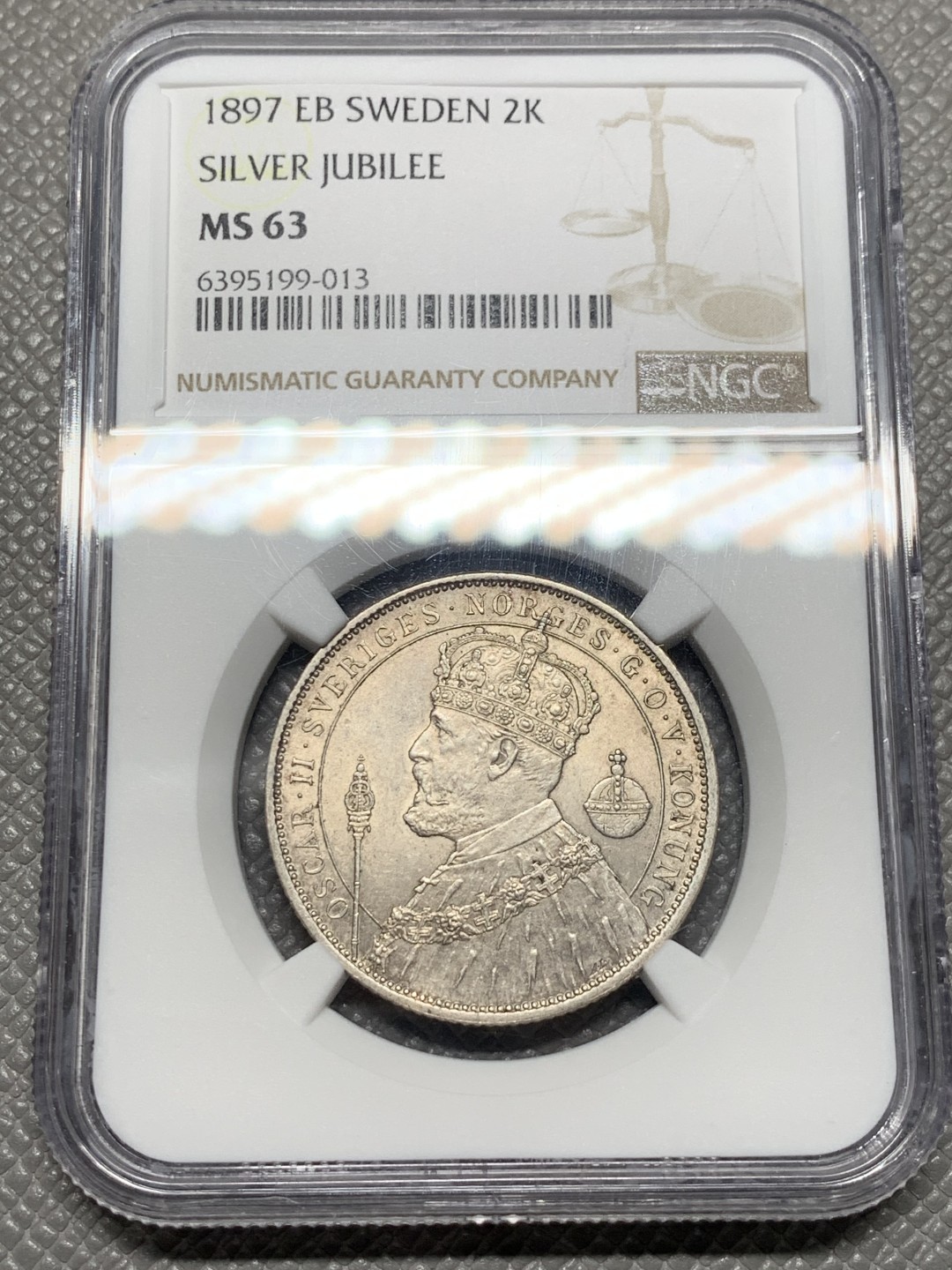 《竞宝斋》第123场-周日，周一 ，2场连拍（全场包邮） NGC-MS63 瑞典 1897 登基2克朗 银币