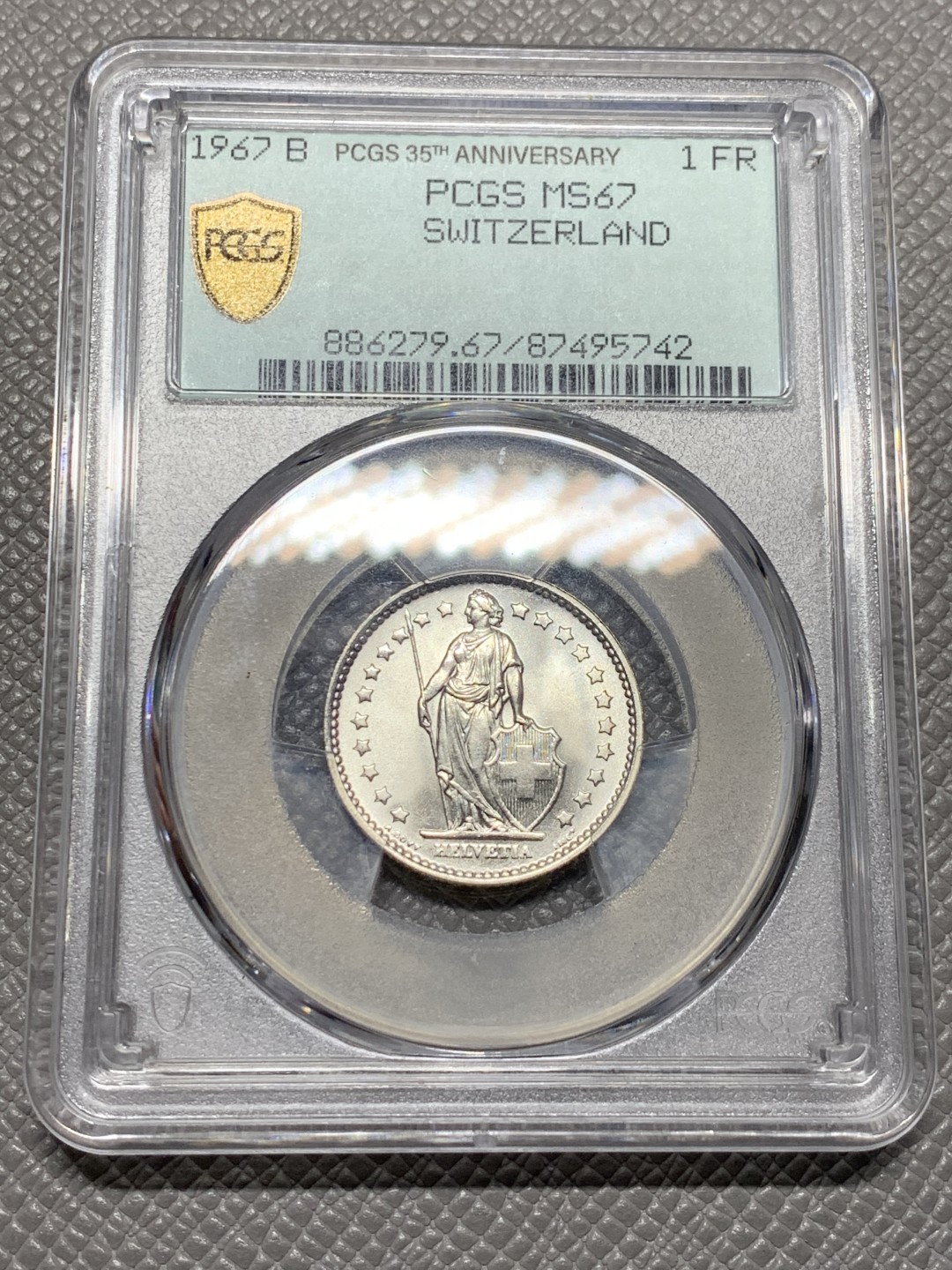 《竞宝斋》第123场-周日，周一 ，2场连拍（全场包邮） PCGS-MS67  瑞士  1967  1法郎银币  关门币 收藏级
