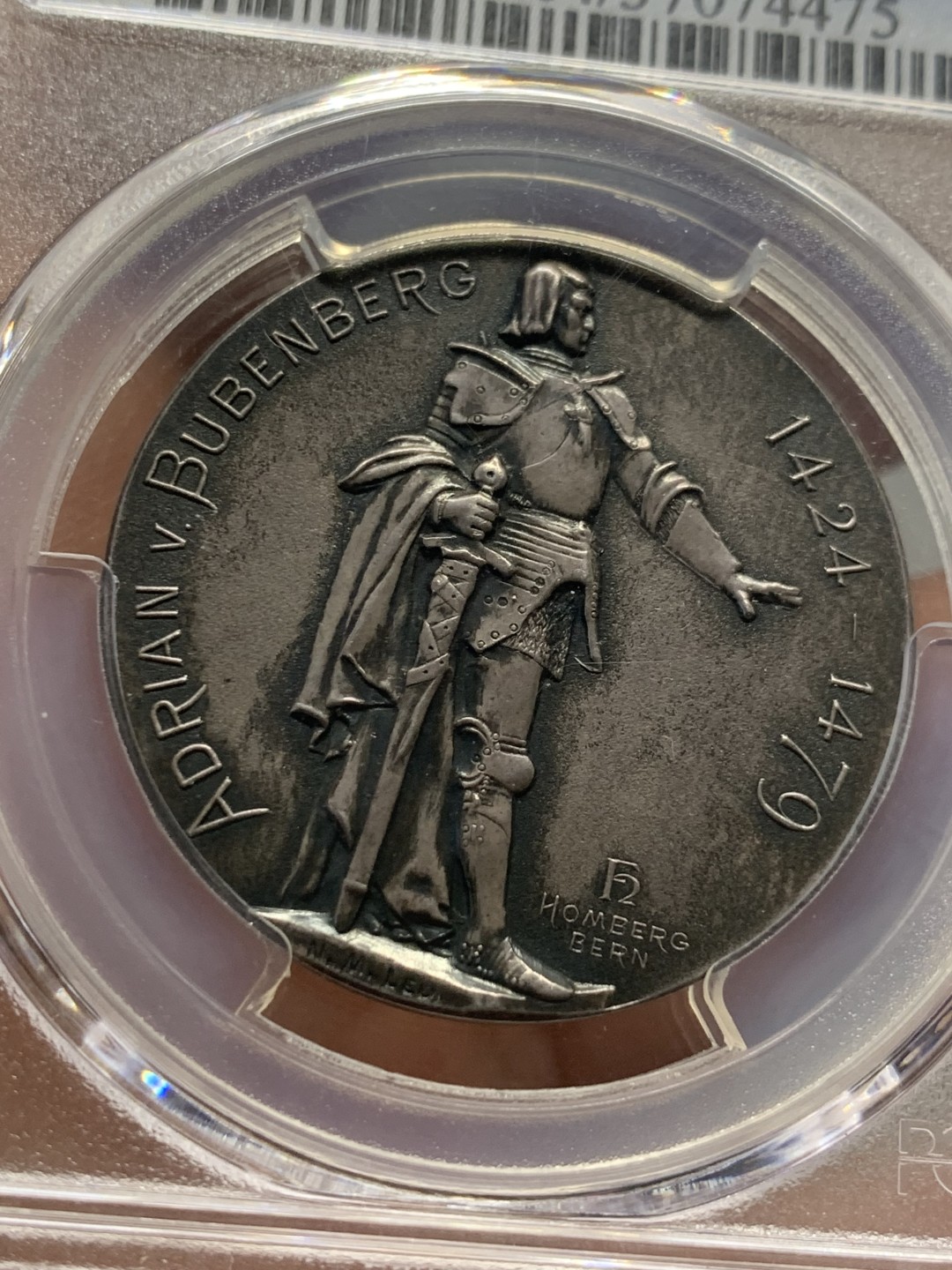 《竞宝斋》第123场-周日，周一 ，2场连拍（全场包邮） PCGS SP64 1897年瑞士民族英雄布登伯格雕塑落成纪念银章 稀少品种 原味包浆 品相一流