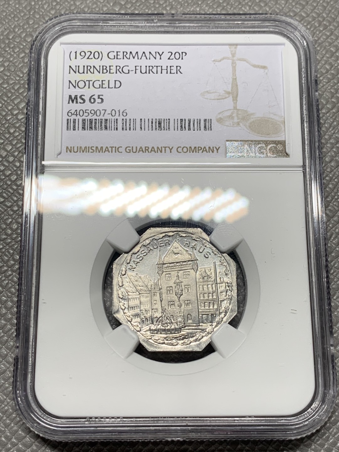 《竞宝斋》第123场-周日，周一 ，2场连拍（全场包邮） NGC MS65 德国 1920年 20P紧急状态币 景观造型 高分好细节