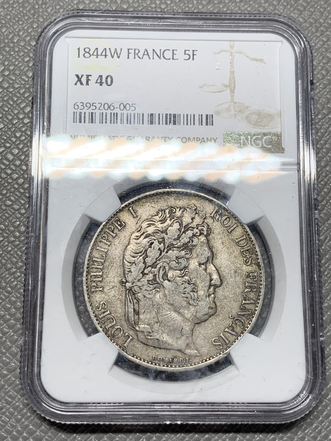 《竞宝斋》第123场-周日，周一 ，2场连拍（全场包邮） NGC-XF40 法国1844-W年 菲利普一世5法郎大银币 原味好品