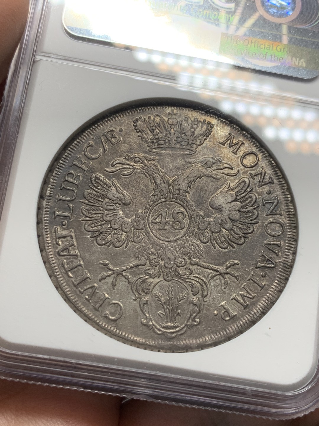 《竞宝斋》第123场-周日，周一 ，2场连拍（全场包邮） 唯一冠军分！NGC-AU58 德国 1752年吕贝克帝国自由市 48先令银币 底板带光 味道十足