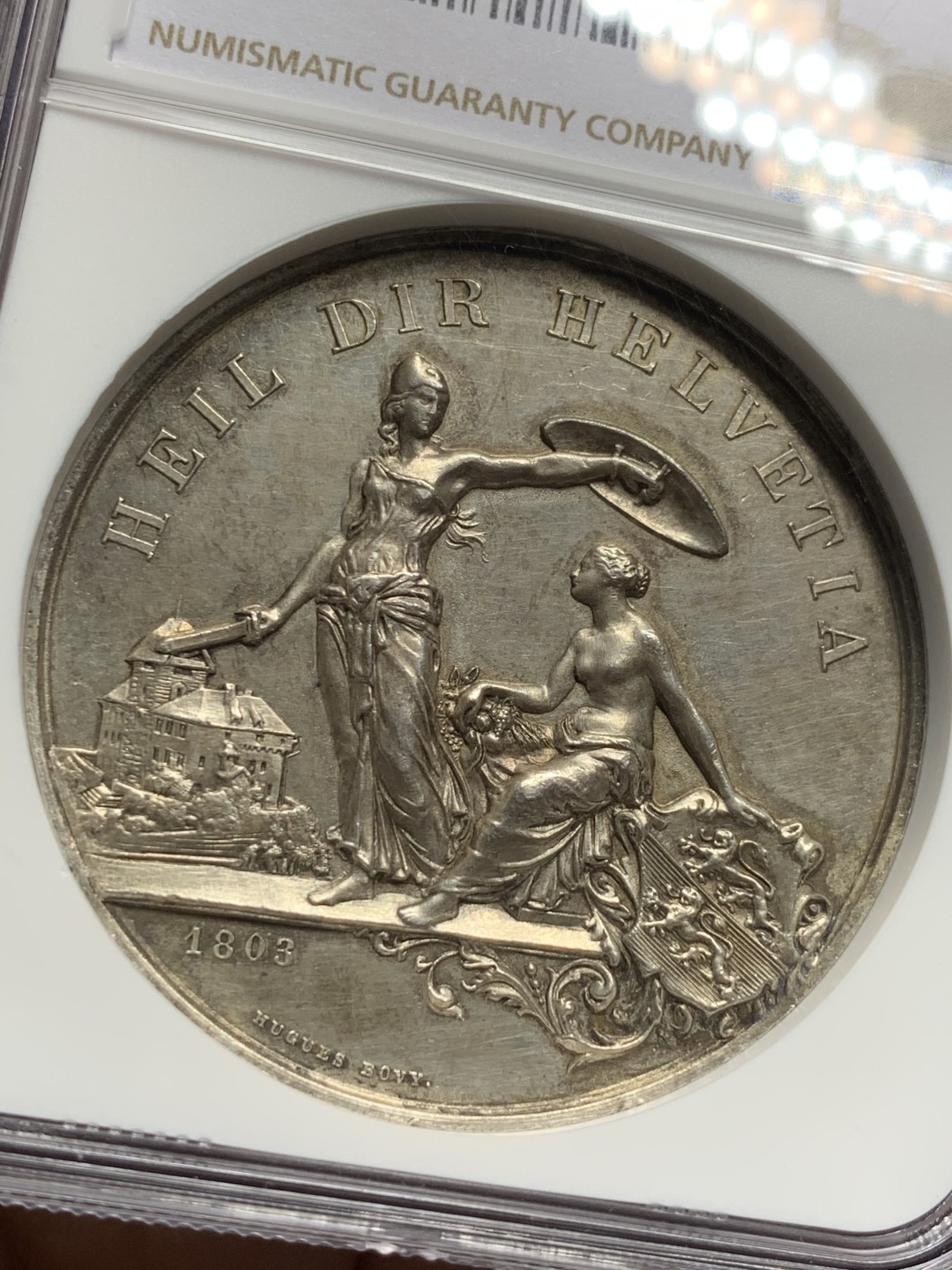 《竞宝斋》第123场-周日，周一 ，2场连拍（全场包邮） NGC UNC 瑞士1890弗劳恩菲尔德射击节银章 高浮雕 名誉品种